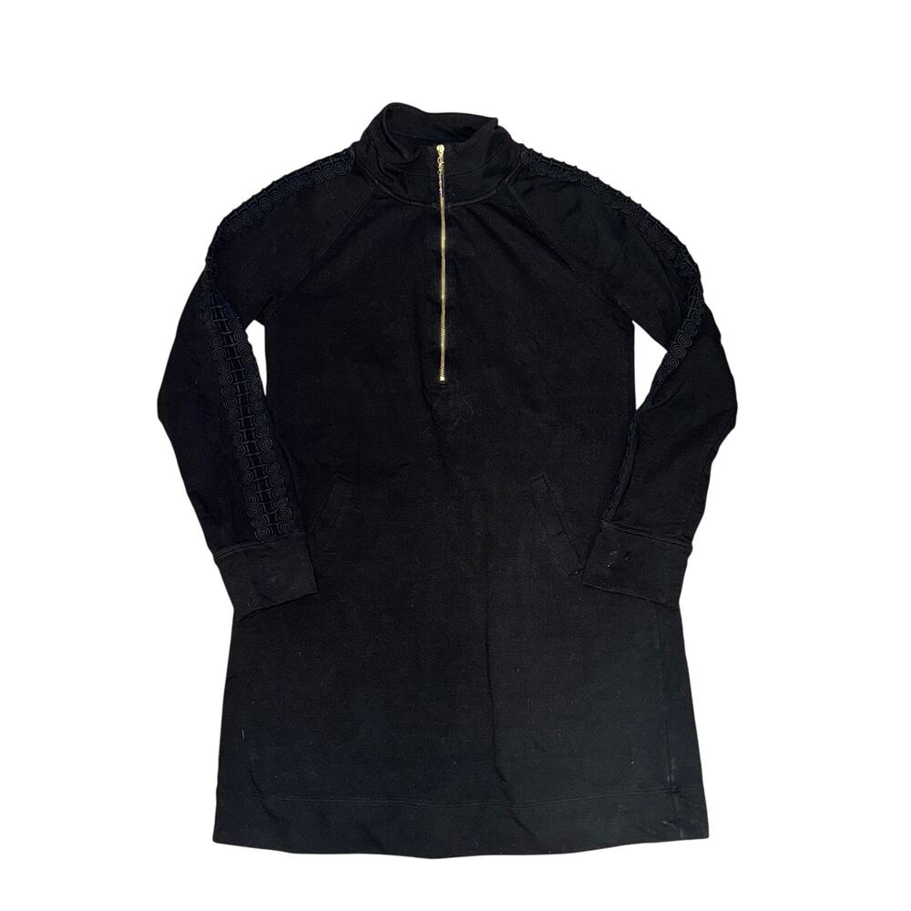 Lilly Pulitzer Skipper Dress Women's Size M Onyx Black Popover Crochet 1/4 Zip